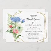 幾何モダンフローラピンクnブルーブライダルシャワー 招待状 (正面/裏面)