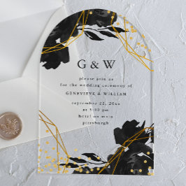幾何モダンブラックフローラモノグラム結婚ズ アクリル招待状