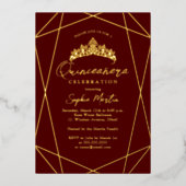 幾何モダンブルゴーニュ金ゴールドキンセアニェラ 箔招待状 (正面)