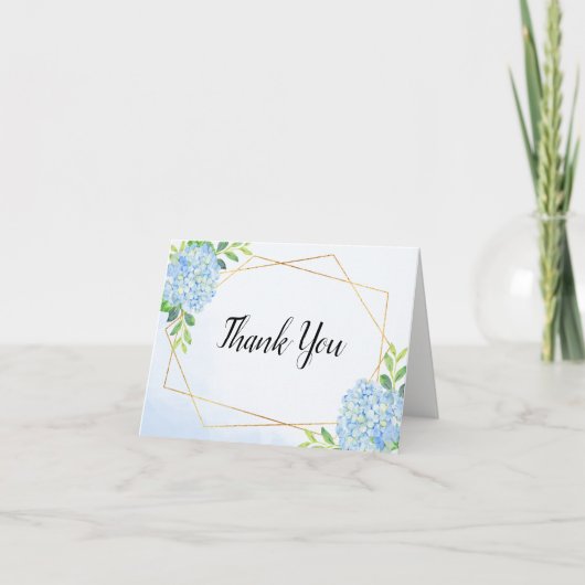 幾何モダンブルーアジサイ結婚ズ サンキューカード (正面)