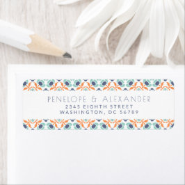 幾何モダンブルーオレンジ差出人住所 ラベル