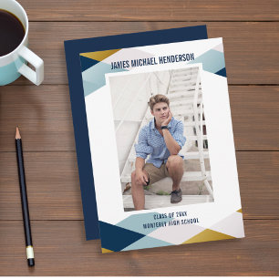 幾何モダンブルーグラードフォト卒業パーティー 招待状