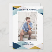 幾何モダンブルーグラードフォト卒業パーティー 招待状 (正面)