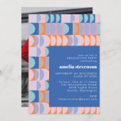 幾何モダンブルー薄紫卒業パーティー写真 招待状 (正面/裏面)