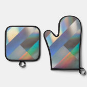 幾何モダンホログラフィックパステルレインボーパーティー 鍋つかみ&鍋敷きセット (正面)