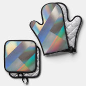 幾何モダンホログラフィックパステルレインボーパーティー 鍋つかみ&鍋敷きセット (正面/裏面)