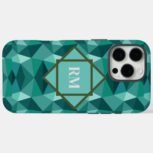 幾何モダンポリゴンティール(緑がかった色)ターコイズモノグラム Case-Mate iPhoneケース (裏面 (横))