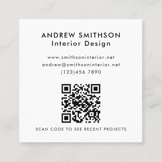 幾何モダンミニマル白黒形状QRコード スクエア名刺 (裏面)