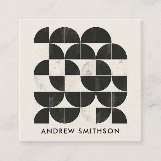 幾何モダンミニマル白黒形状QRコード スクエア名刺 (正面)