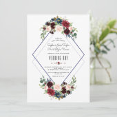 幾何モダンメルロネイビーブルーフローラ結婚ズ 招待状 (スタンド正面)