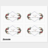 幾何モダンメルロネイビーブルーフローラ結婚ズ 長方形シール (シート)