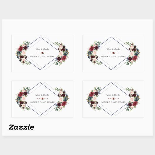 幾何モダンメルロネイビーブルーフローラ結婚ズ 長方形シール (シート)