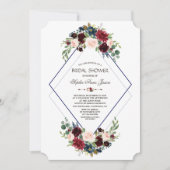 幾何モダンメロットネイビーフローラブライダルシャワー 招待状 (正面)