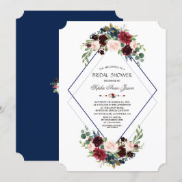 幾何モダンメロットネイビーフローラブライダルシャワー 招待状