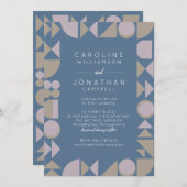 幾何モダンユニークダスティブルー結婚ズ 招待状 (正面/裏面)