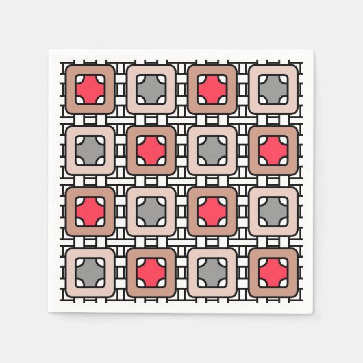幾何モダン図形アートデコグレーレッド、ベージュ スタンダードカクテルナプキン (正面)