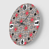 幾何モダン図形アートデコグレーレッド、ベージュ ラージ壁時計 (傾斜)