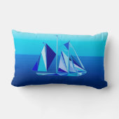 幾何モダン帆船/ヨットコバルトブルーラム ランバークッション (裏面)