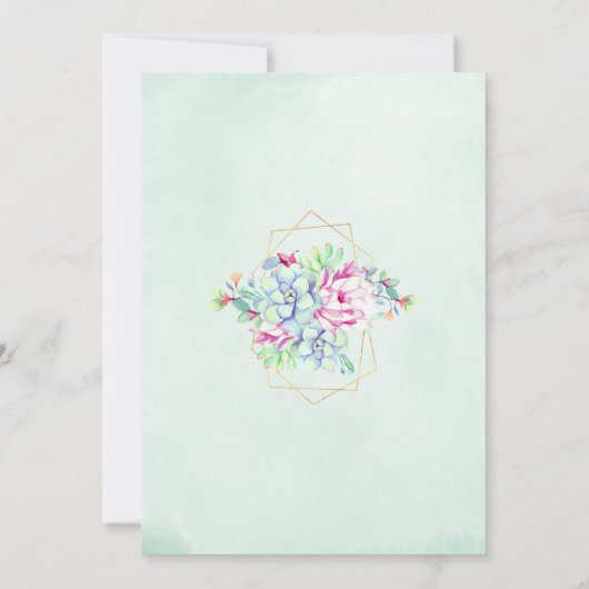 幾何モダン性サボテンの多肉株結婚の葉 招待状 (裏面)