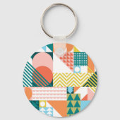 幾何モダン抽象芸術パターはっきりしたンレトロ キーホルダー (正面)