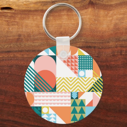 幾何モダン抽象芸術パターはっきりしたンレトロ キーホルダー (正面)