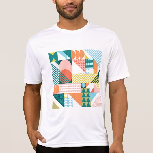 幾何モダン抽象芸術パターはっきりしたンレトロ Tシャツ (正面)