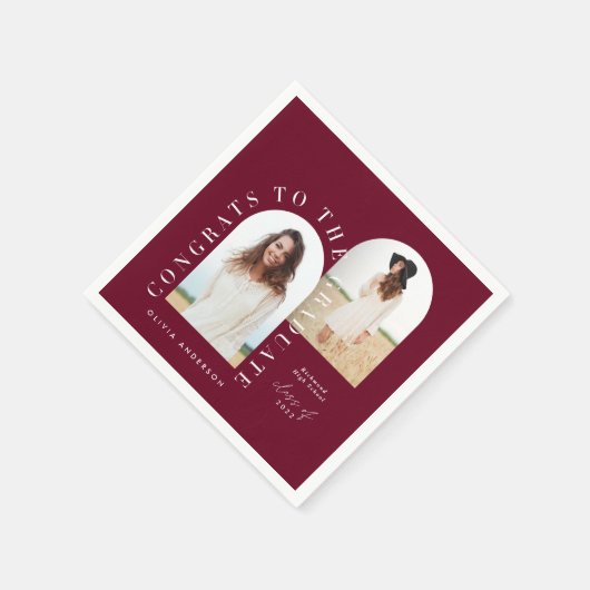 幾何モダン数々の写真アーチ卒業式ナプキ スタンダードカクテルナプキン (角)