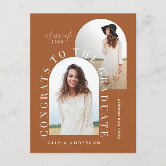 幾何モダン数々の写真アーチ卒業式ポスト ポストカード (正面)