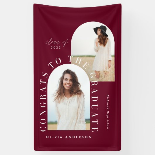 幾何モダン数々の写真アーチ卒業記念バンド 横断幕 (縦)