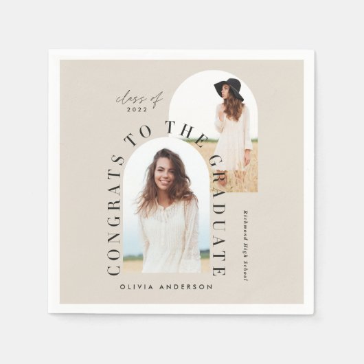 幾何モダン数々の型フォトアーチ卒業 スタンダードカクテルナプキン (正面)