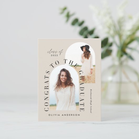 幾何モダン数々の型フォトアーチ卒業 ポストカード (スタンド正面)