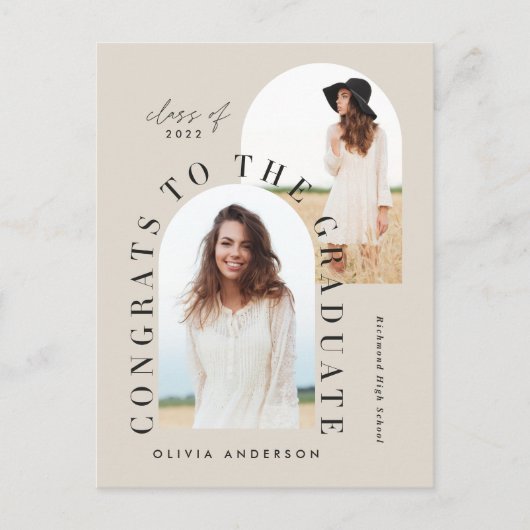 幾何モダン数々の型フォトアーチ卒業 ポストカード (正面)