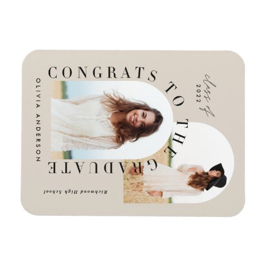 幾何モダン数々の型フォトアーチ卒業 マグネット (横)