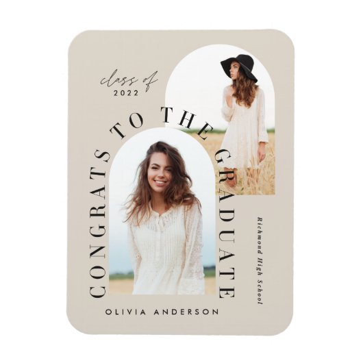 幾何モダン数々の型フォトアーチ卒業 マグネット (縦)