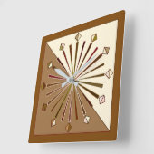 幾何モダン日が差すこと、ブラウン、トープ、ベージュ スクエア壁時計 (傾斜)