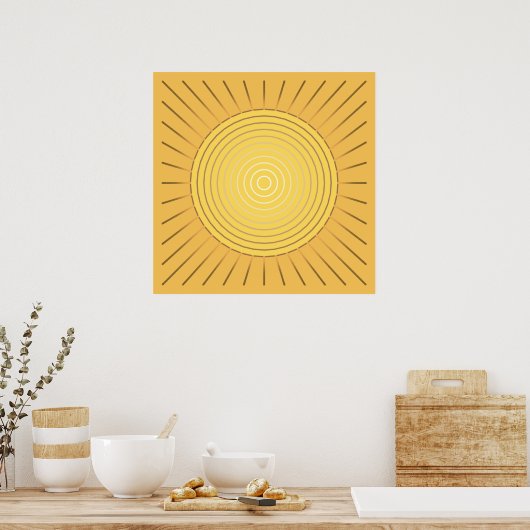 幾何モダン日が差すこと – マスタード金ゴールド/黄色 ポスター (キッチン)