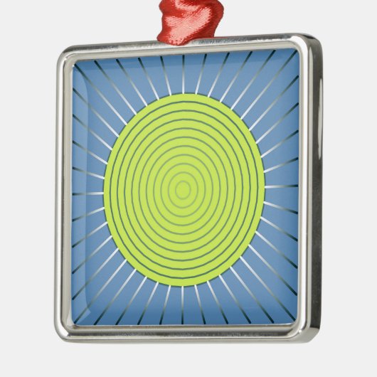 幾何モダン日が差すこと-ライムとデニムブルー メタルオーナメント (左)
