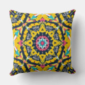 幾何モダン曼荼羅の黄色の海軍模様 クッション (裏面)