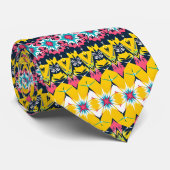 幾何モダン曼荼羅の黄色の海軍模様 ネクタイ (ロール)