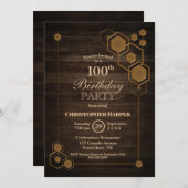 幾何モダン木材100th誕生日パーティー 招待状 (正面/裏面)