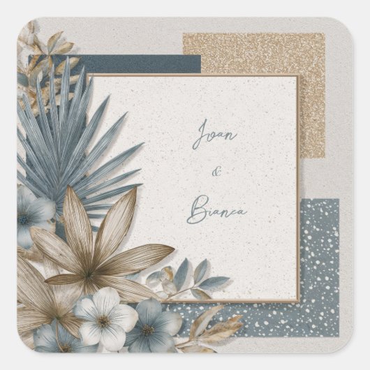幾何モダン植物性熱帯フローラ結婚ズ スクエアシール (正面)
