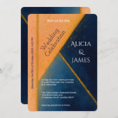 幾何モダン海軍コーラル結婚ズ 招待状 (正面/裏面)