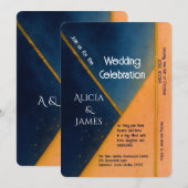 幾何モダン海軍コーラル結婚ズ 招待状 (正面/裏面)