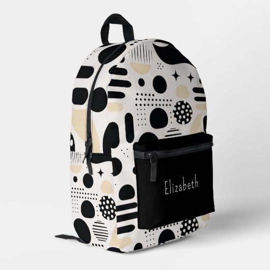 幾何モダン白黒抽象芸術パーソナライズされた プリントバックパック (裏面左端)