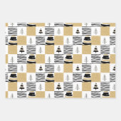 幾何モダン白黒金ゴールドクリスマスツリー ラッピングペーパーシート (正面)