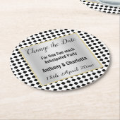 幾何モダン白黒銀変更日 ラウンドペーパーコースター (アングル)