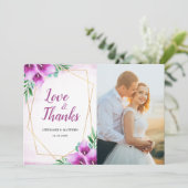 幾何モダン紫色のカラリ結婚の写真 サンキューカード (スタンド正面)