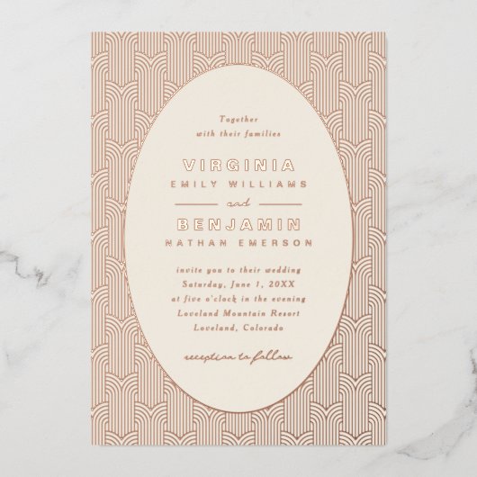 幾何モダン結婚の 箔招待状 (正面)