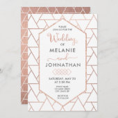 幾何モダン結婚式招待状、バラ金ゴールド 招待状 (正面/裏面)