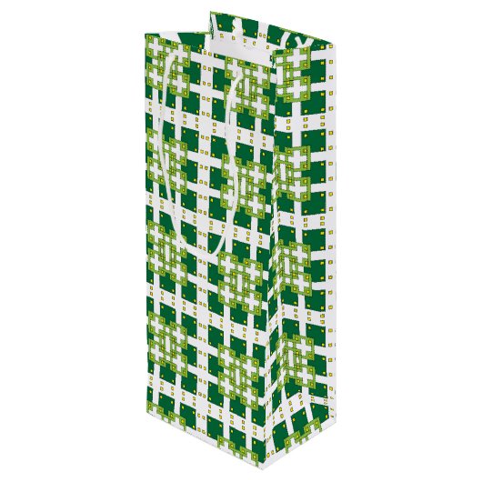 幾何モダン緑の森の正方形パターン ワインギフトバッグ (裏面アングル)